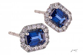 Náušnice s modrými safíry a diamanty